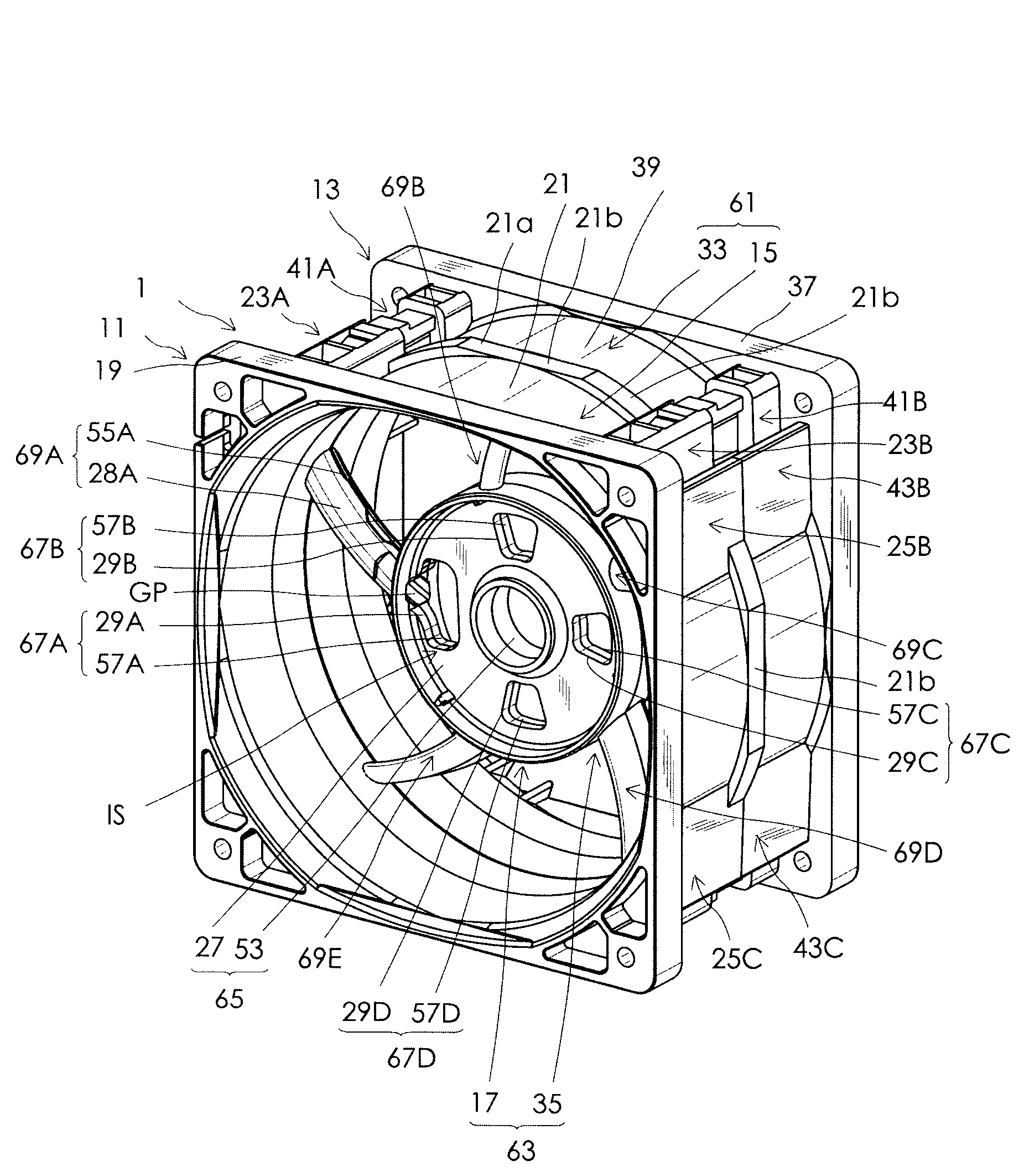 Counter-rotating axial-flow fan