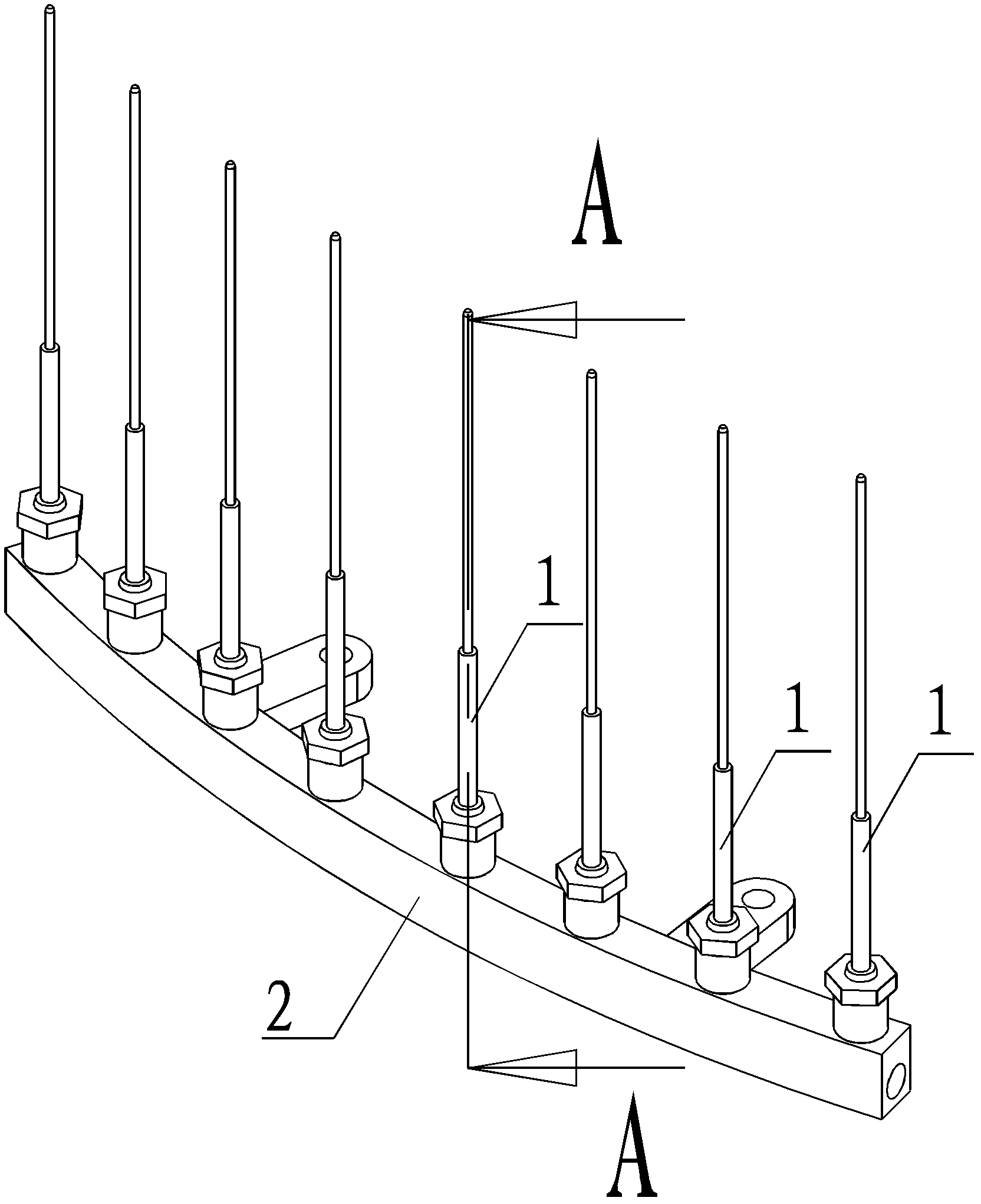 Bottle washer spray needle frame with spray needles having adjustable hydraulic pressure balance