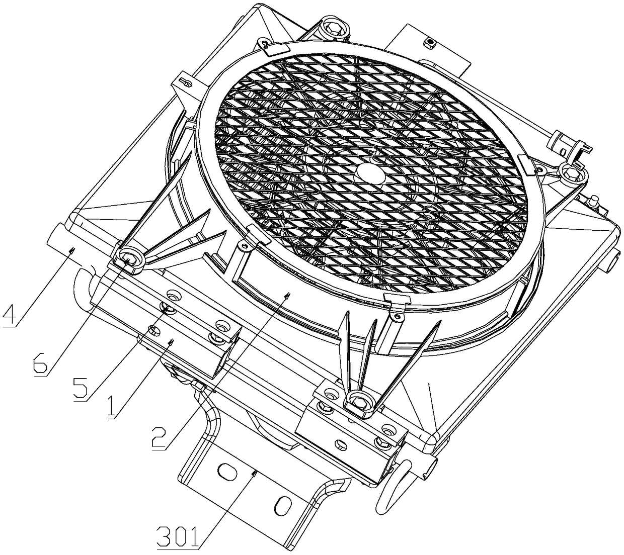 Method for fixing connectors to vehicle body connecting frame and fixing draught fan to condenser