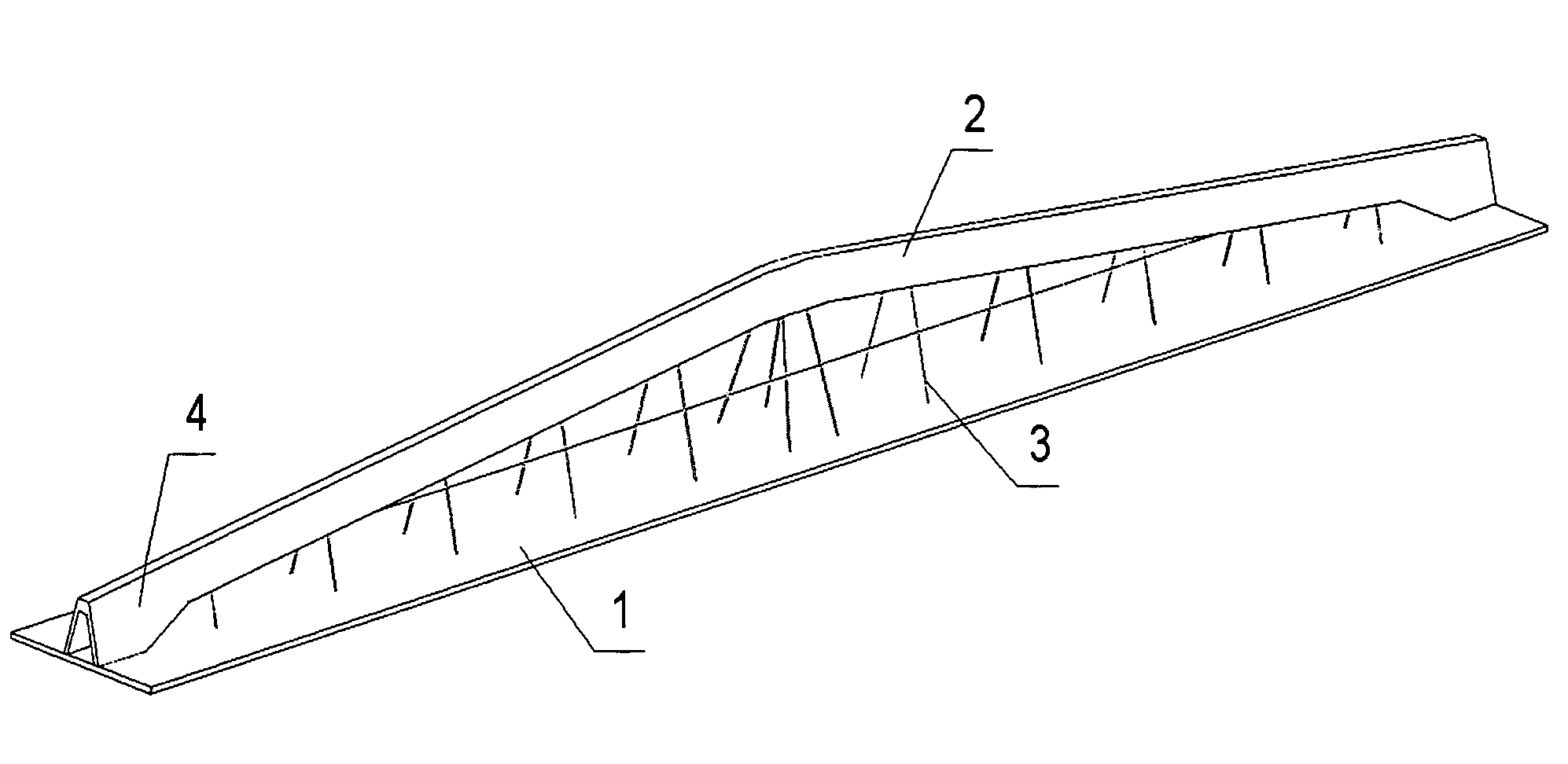 Indirectly prestressed, concrete, roof-ceiling construction with flat soffit