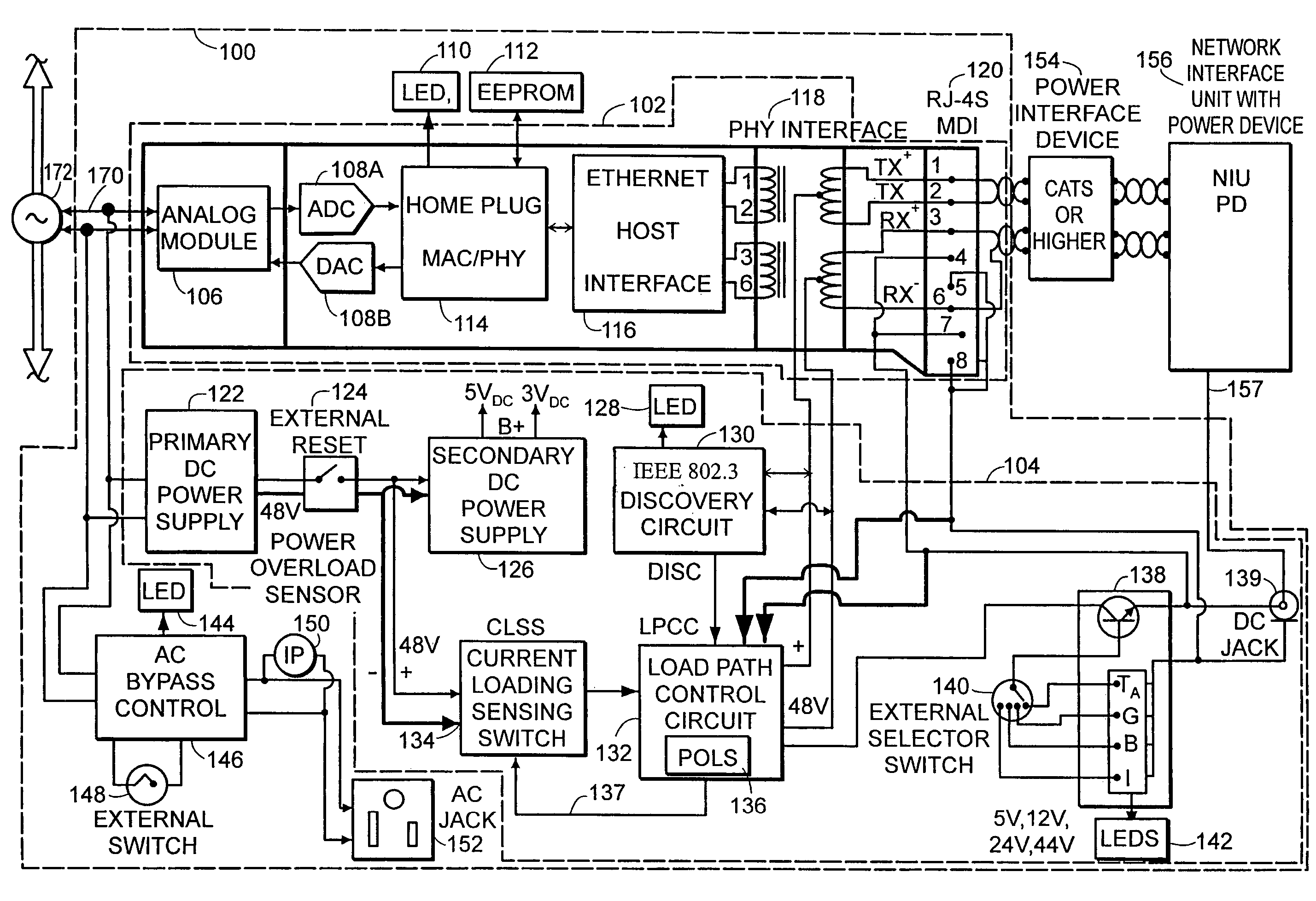 Transceiver apparatus and method having ethernet-over-power and power-over-ethernet capability