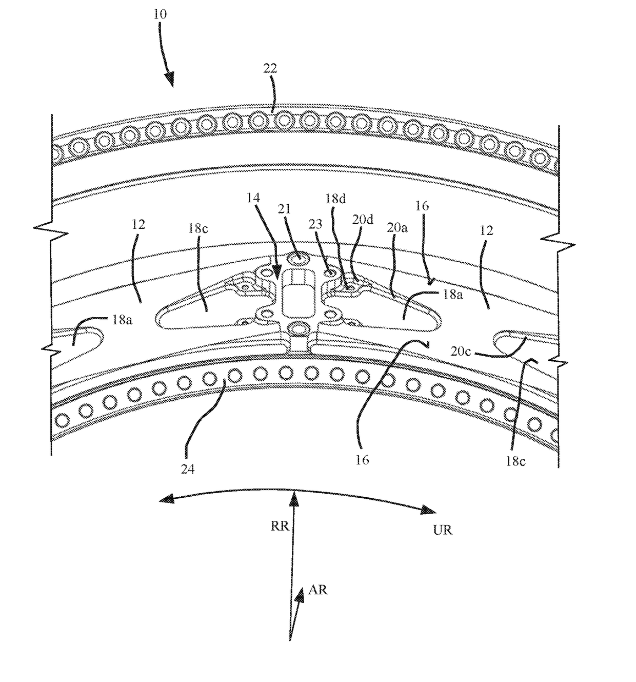 Housing element for an intermediate turbine housing