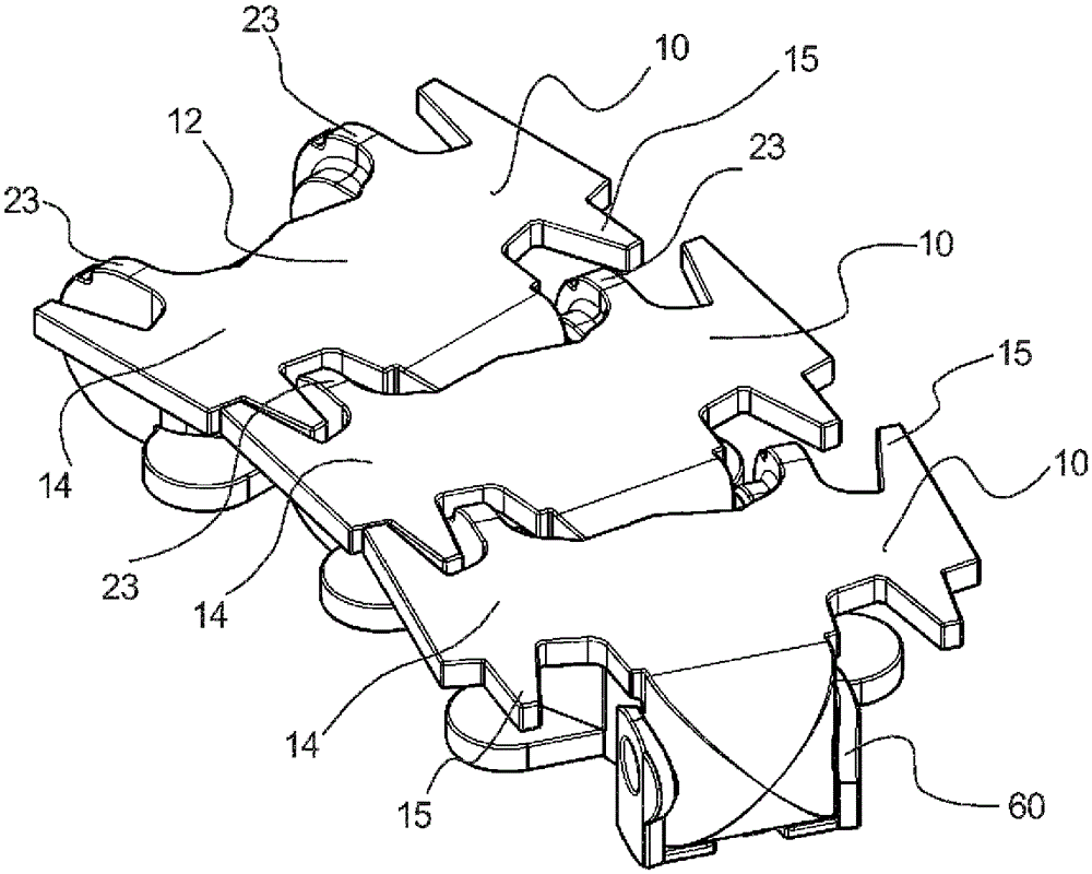 Chain links with hinge and fork segments separated by sliding segments