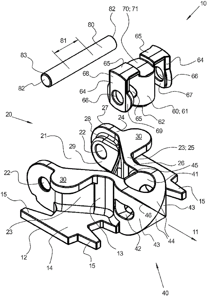 Chain links with hinge and fork segments separated by sliding segments