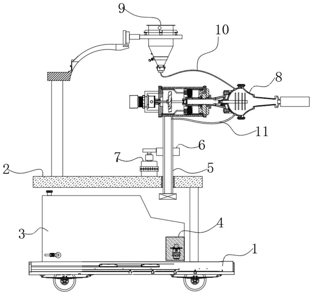 Dedusting and spraying device for constructional safety engineering