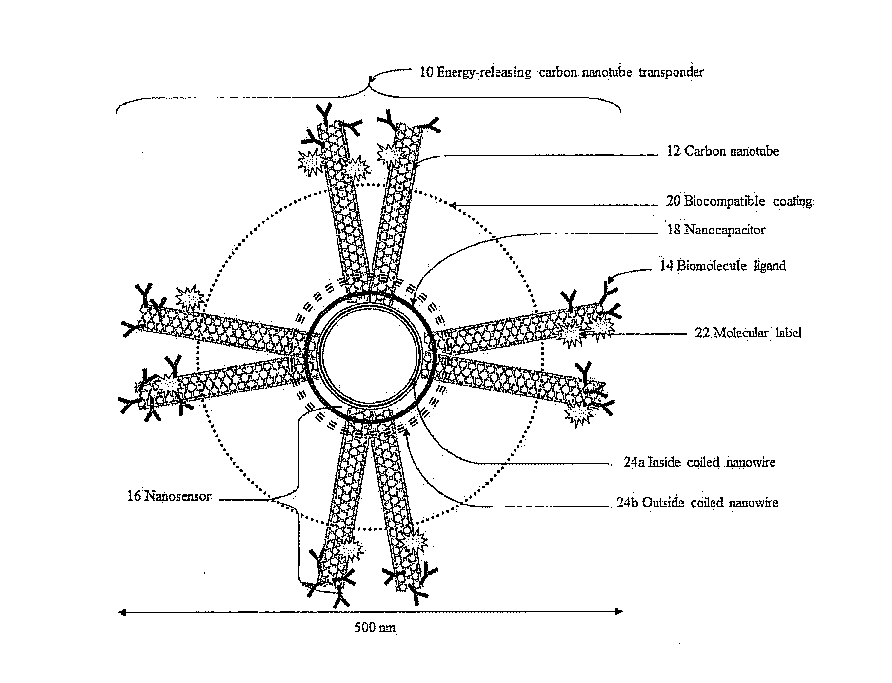 Energy-releasing carbon nanotube transponder and method of using same