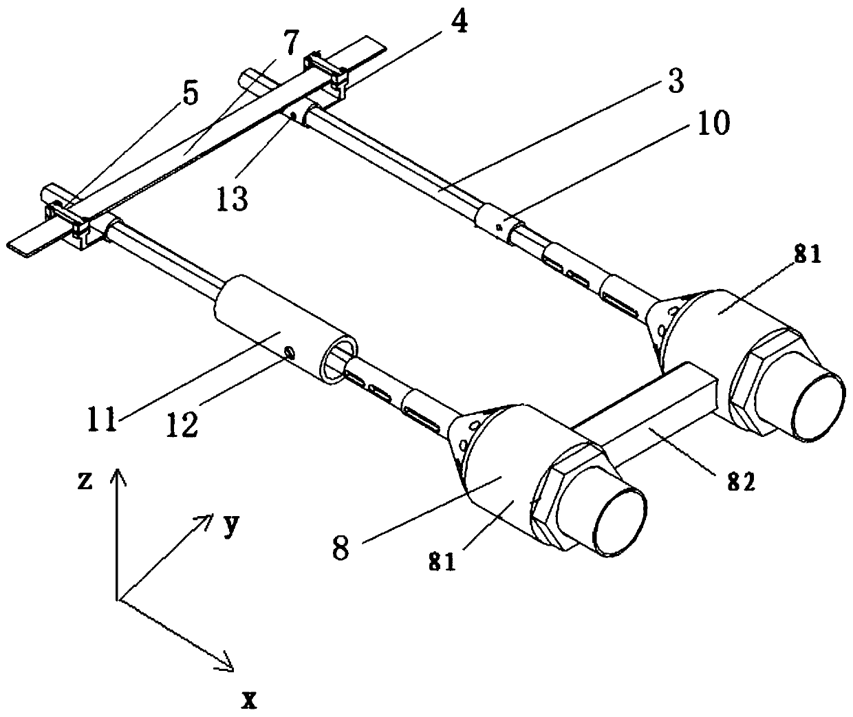 Four-point supporting and fixing device for double-fuselage model