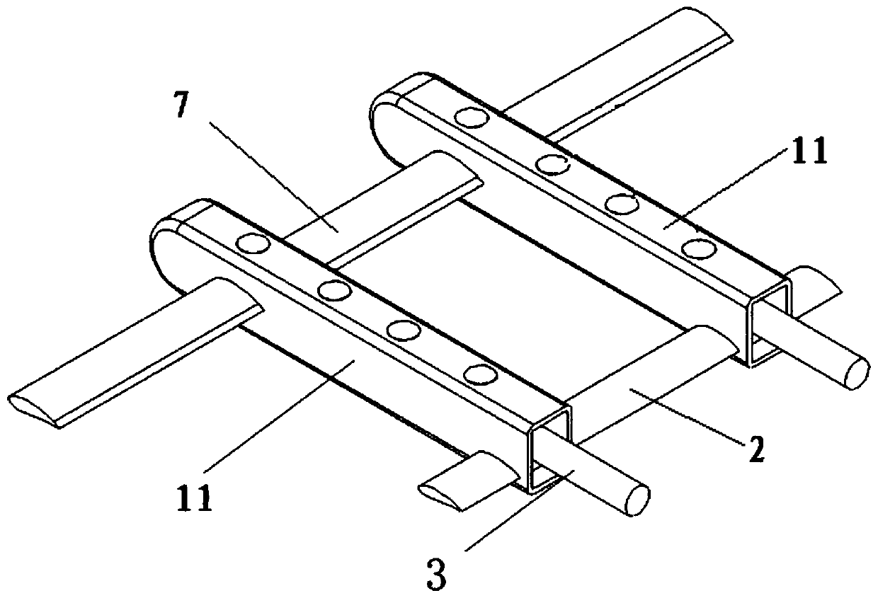 Four-point supporting and fixing device for double-fuselage model