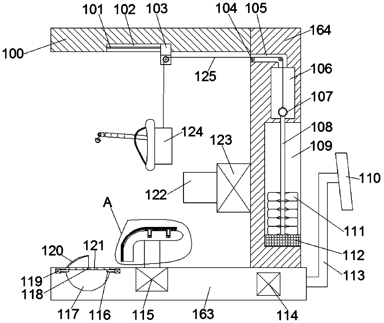 Training device for squatting training together with arm muscle exercising function