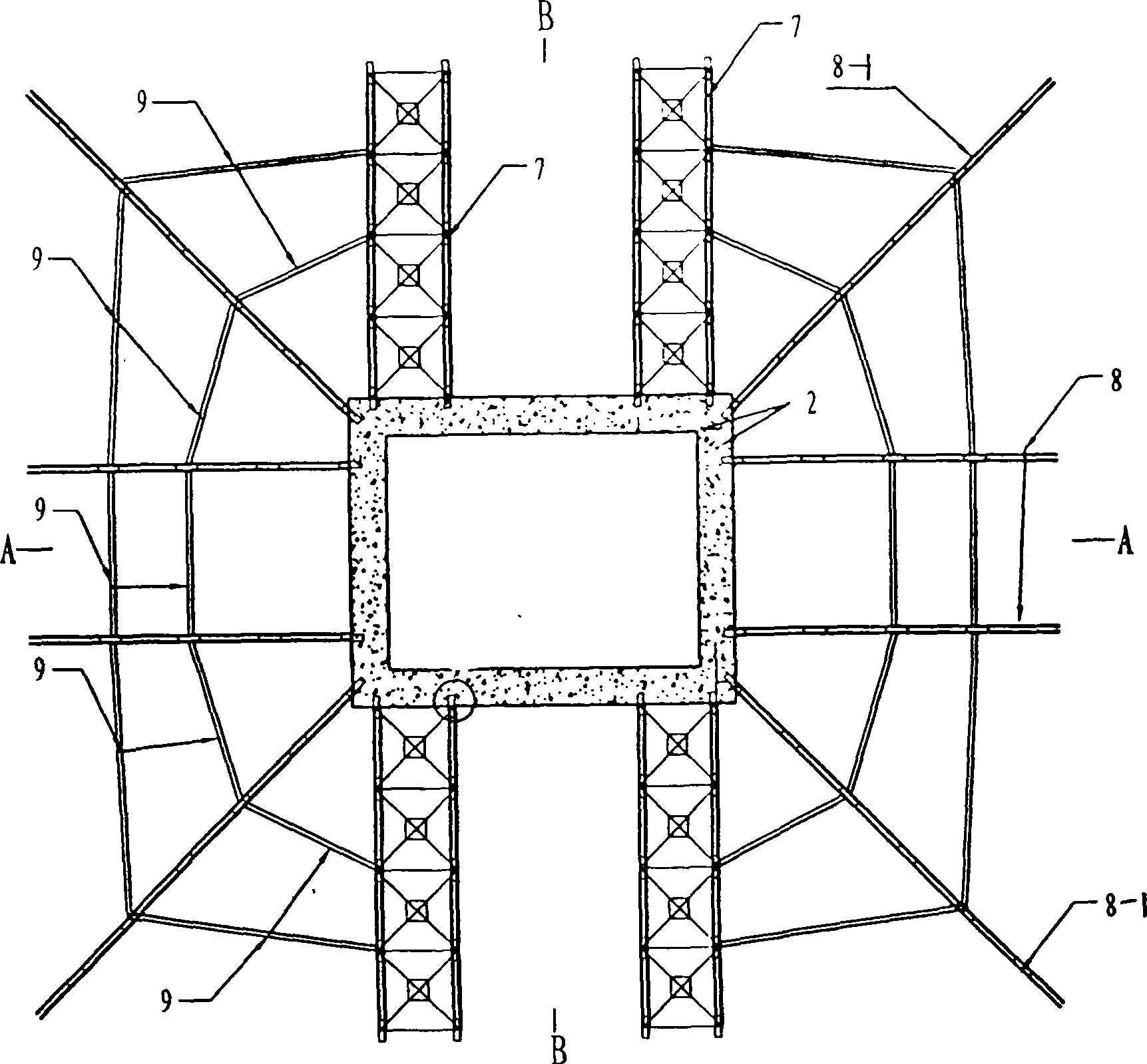 Cast-in-place support for long cantilever No. 0 block of cable-stayed bridge with tower beam consolidation and putting up method