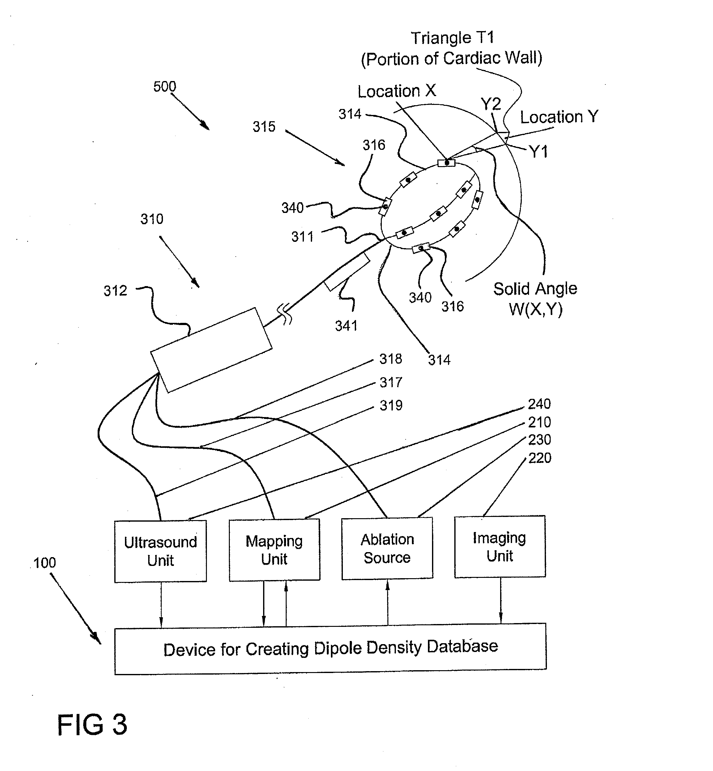 Device and method for the geometric determination of electrical dipole densities on the cardiac wall