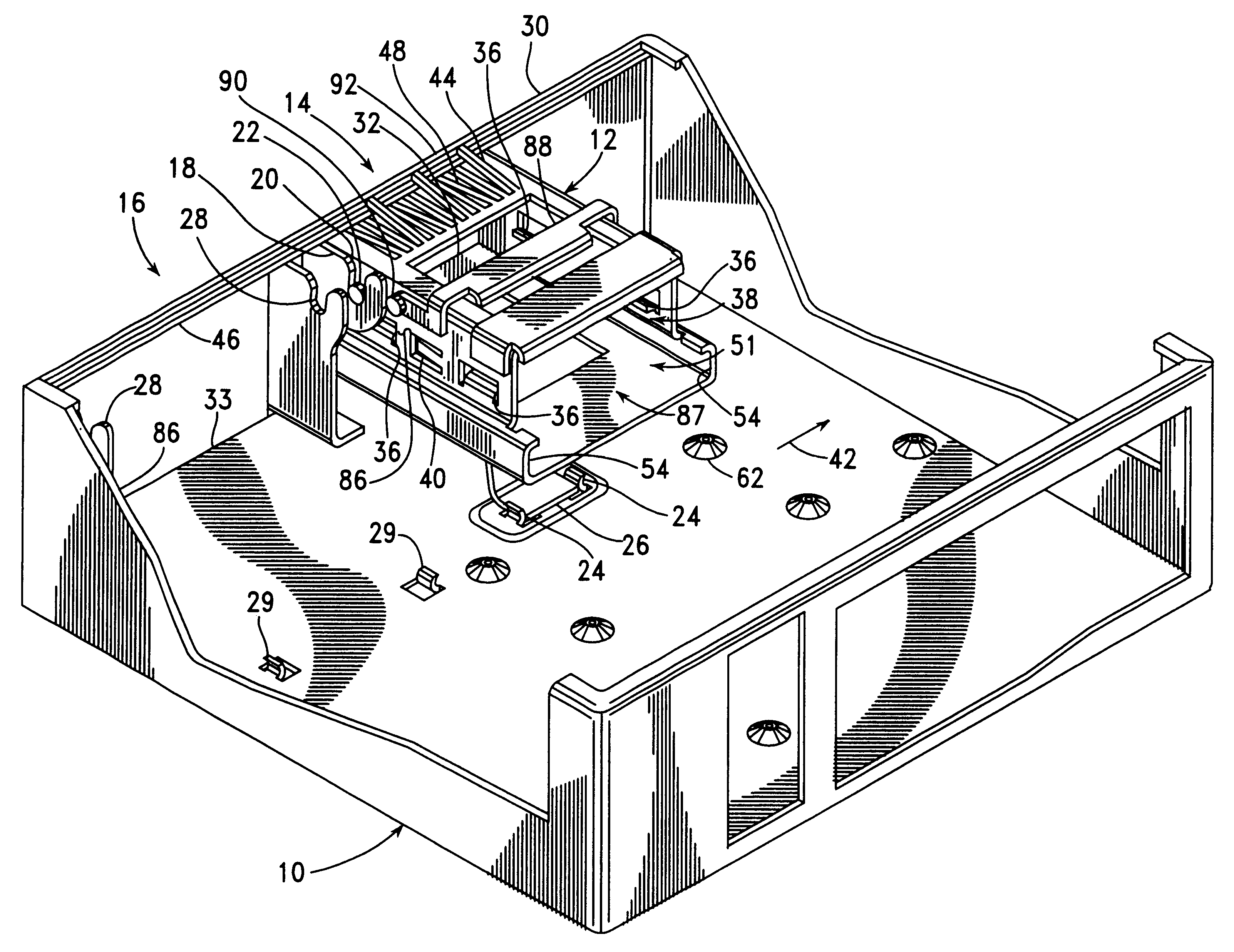 Removable structures for mounting computer drive devices, pivotable between operating and service positions