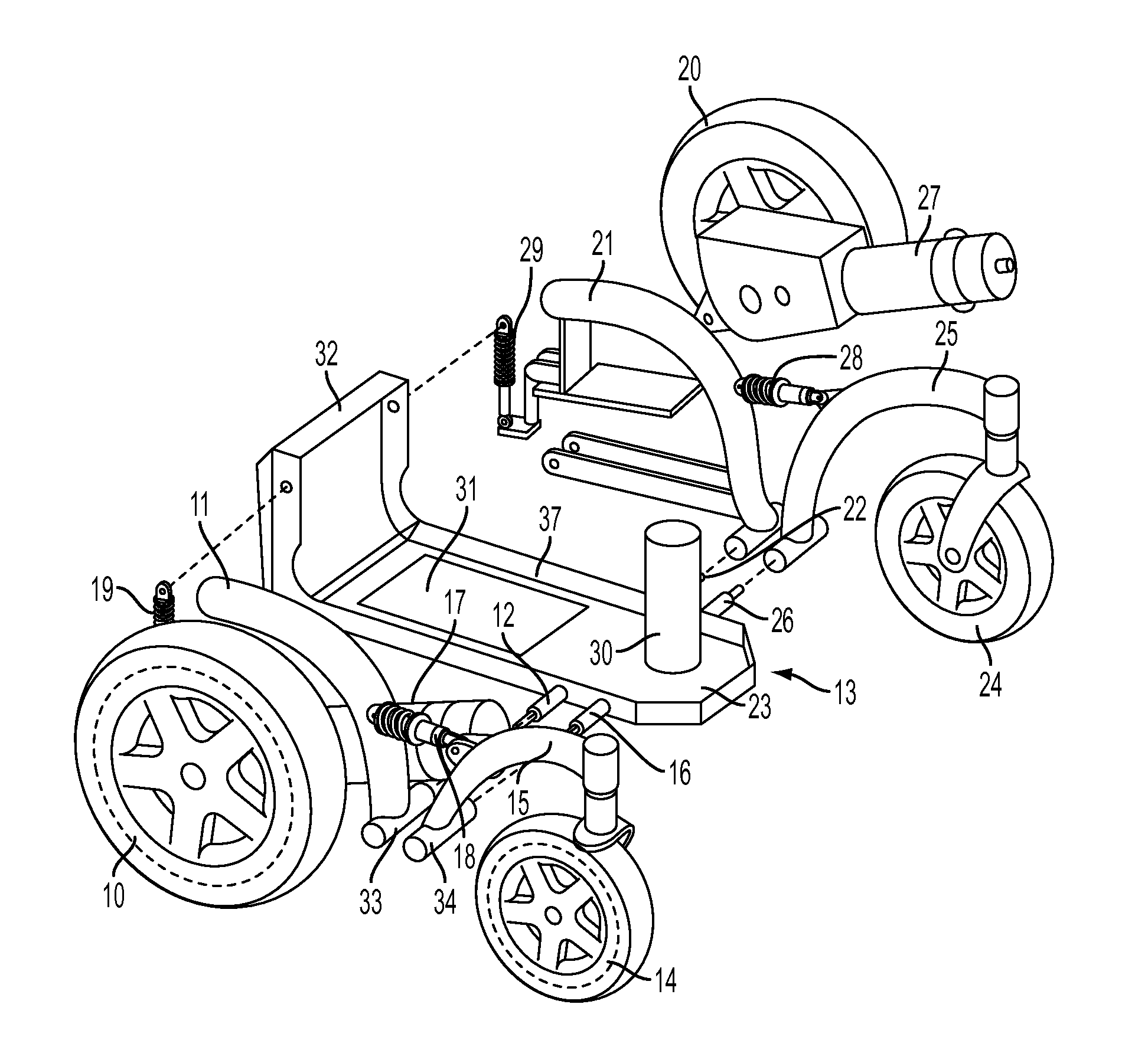 Wheelchair with suspension arms