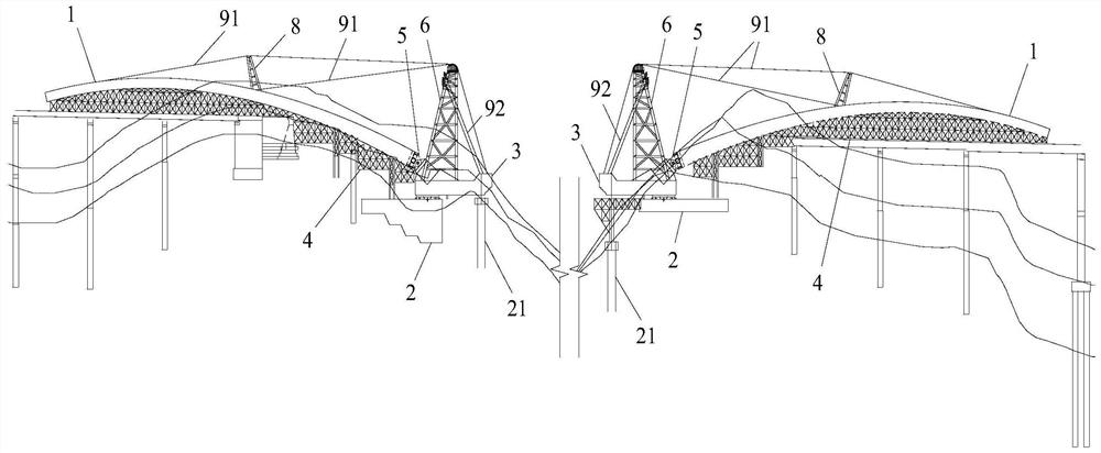 A swivel construction method of an arch bridge under the condition of steep slope terrain