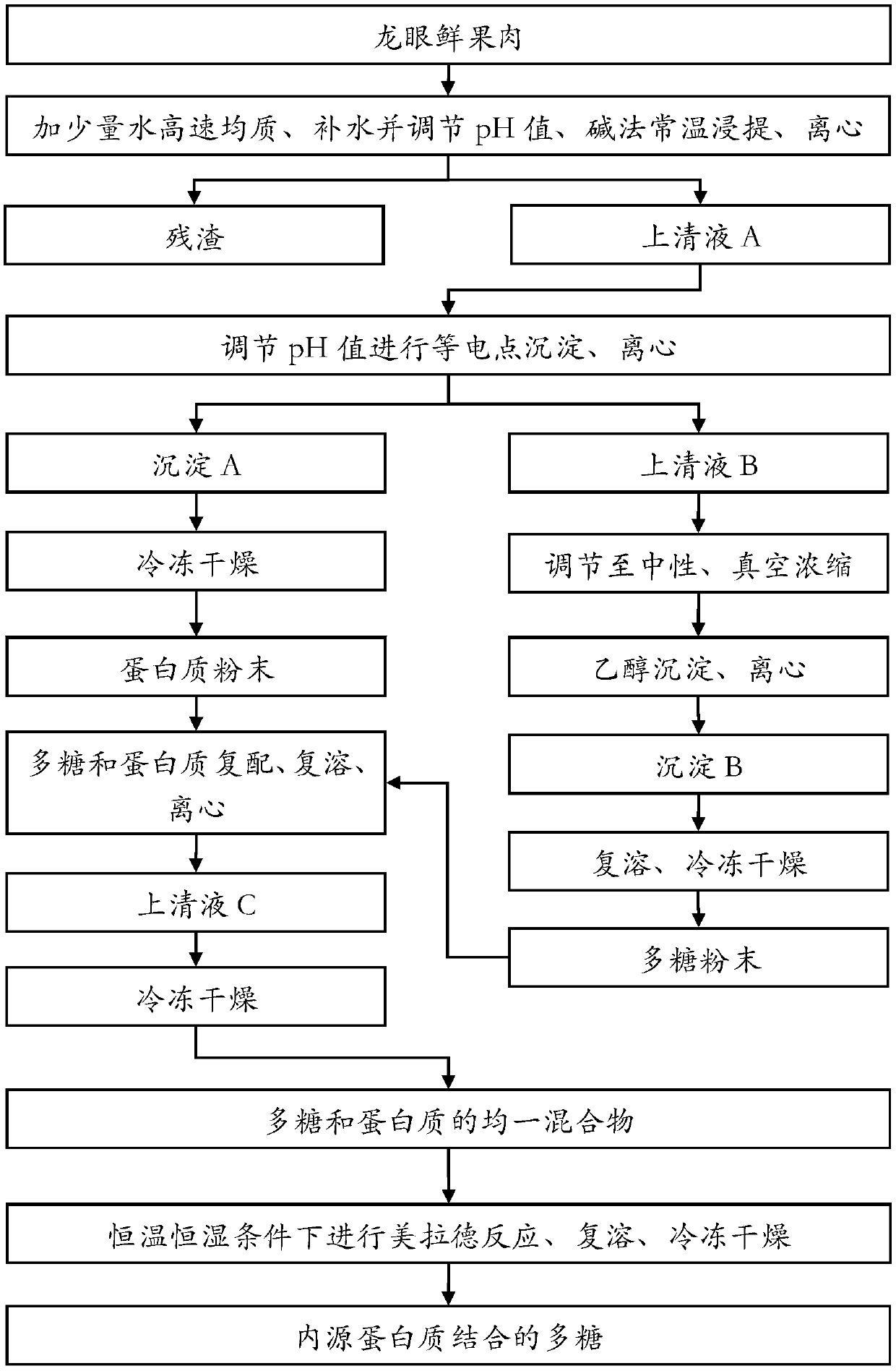 Longan pulp polysaccharide with enhanced functional activity and its green modification preparation method based on endogenous protein binding