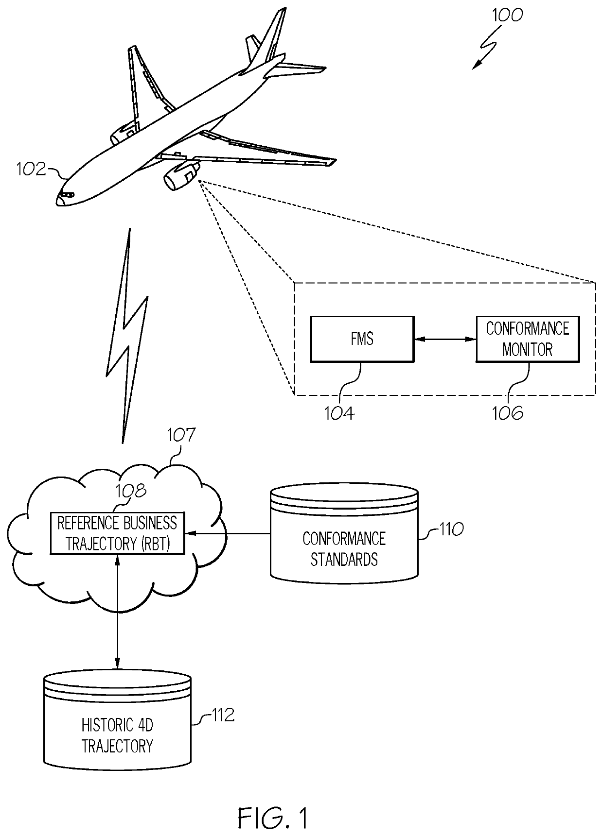 System and method for monitoring conformance of an aircraft to a reference 4-dimensional trajectory