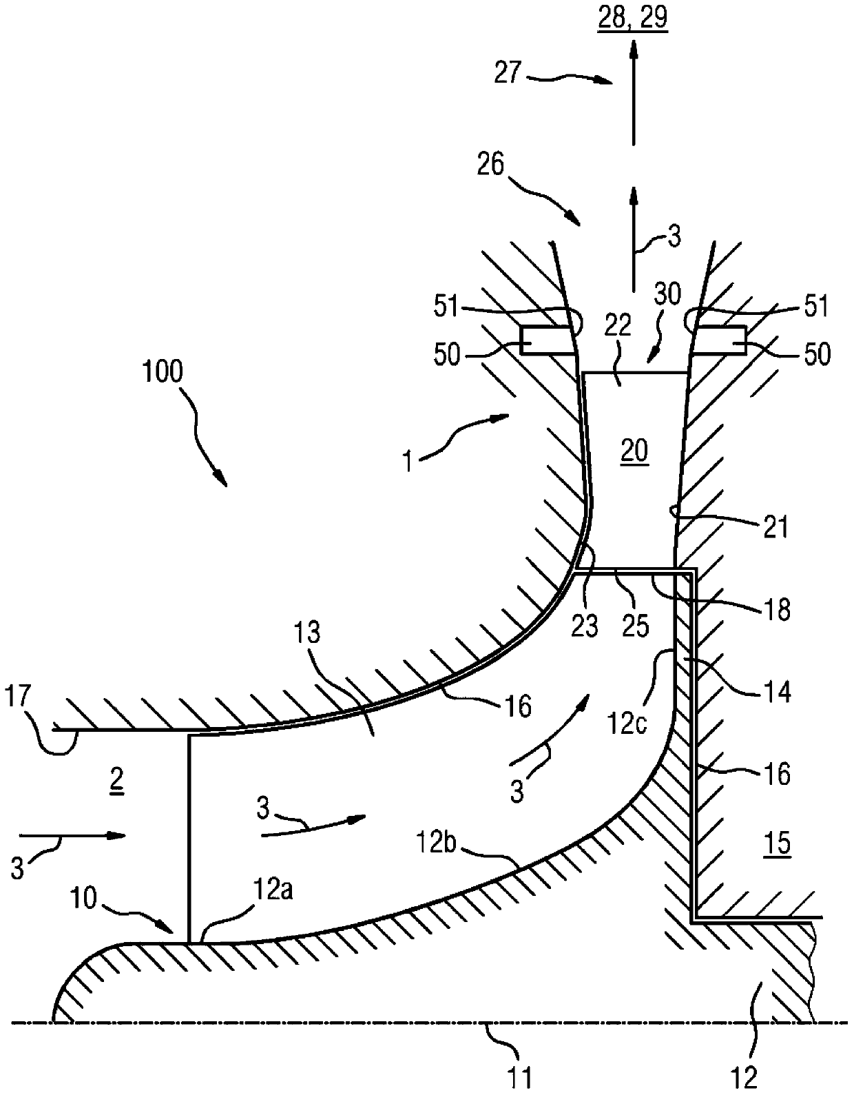 Resonator silencer for a radial flow machine, in particular for a radial compressor