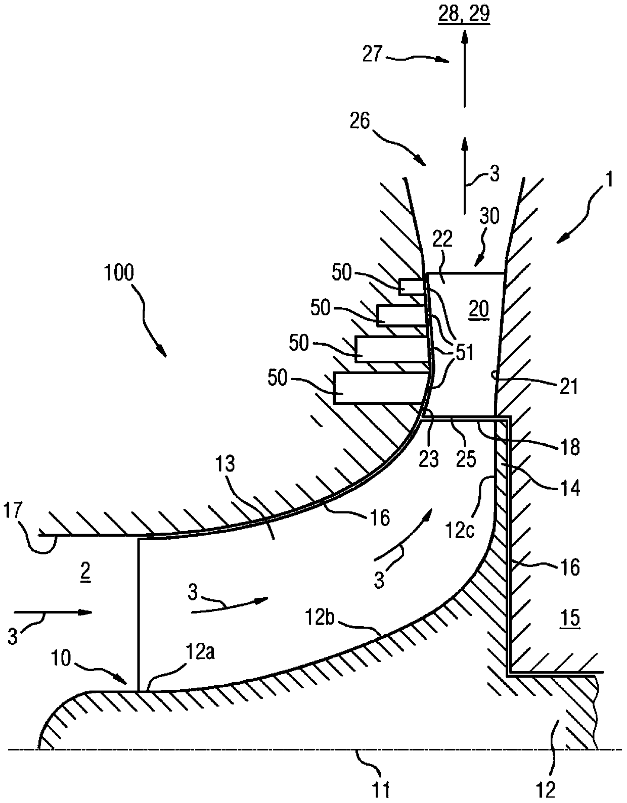 Resonator silencer for a radial flow machine, in particular for a radial compressor