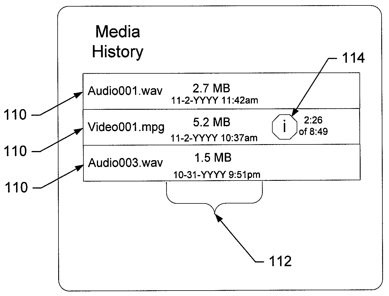 Method, apparatus and computer program product for presenting a media history