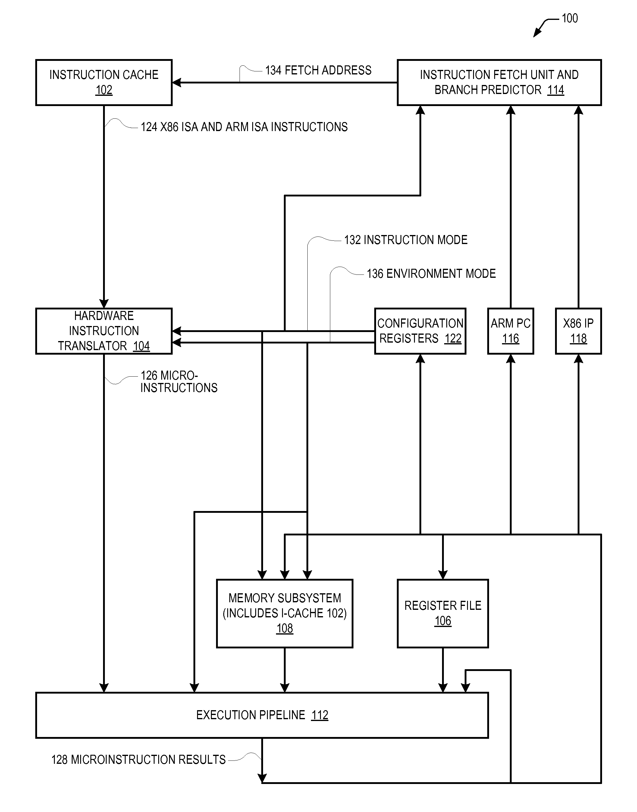 Microprocessor that enables arm isa program to access 64-bit general purpose registers written by x86 isa program