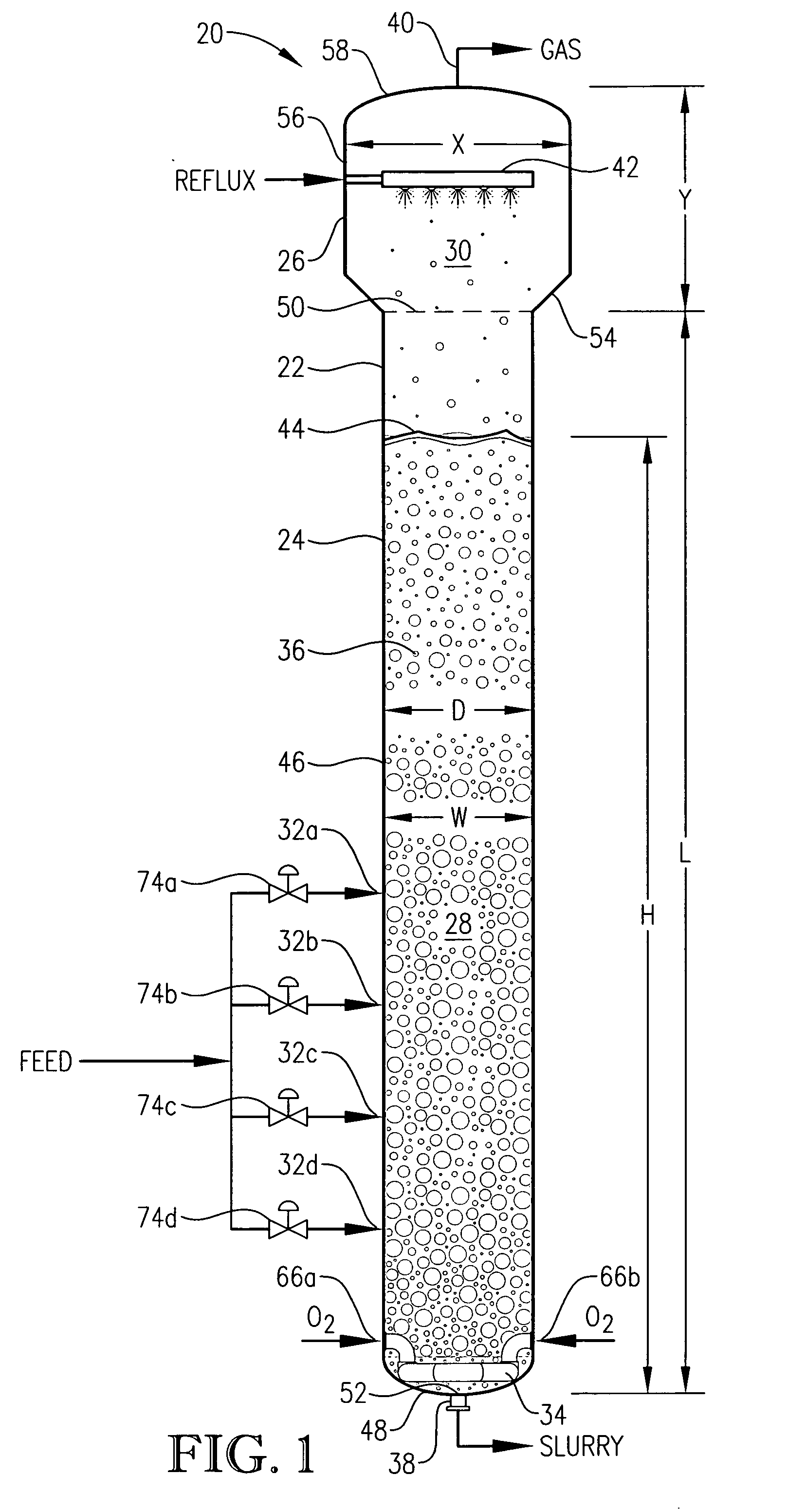 Oxidation system employing internal structure for enhanced hydrodynamics