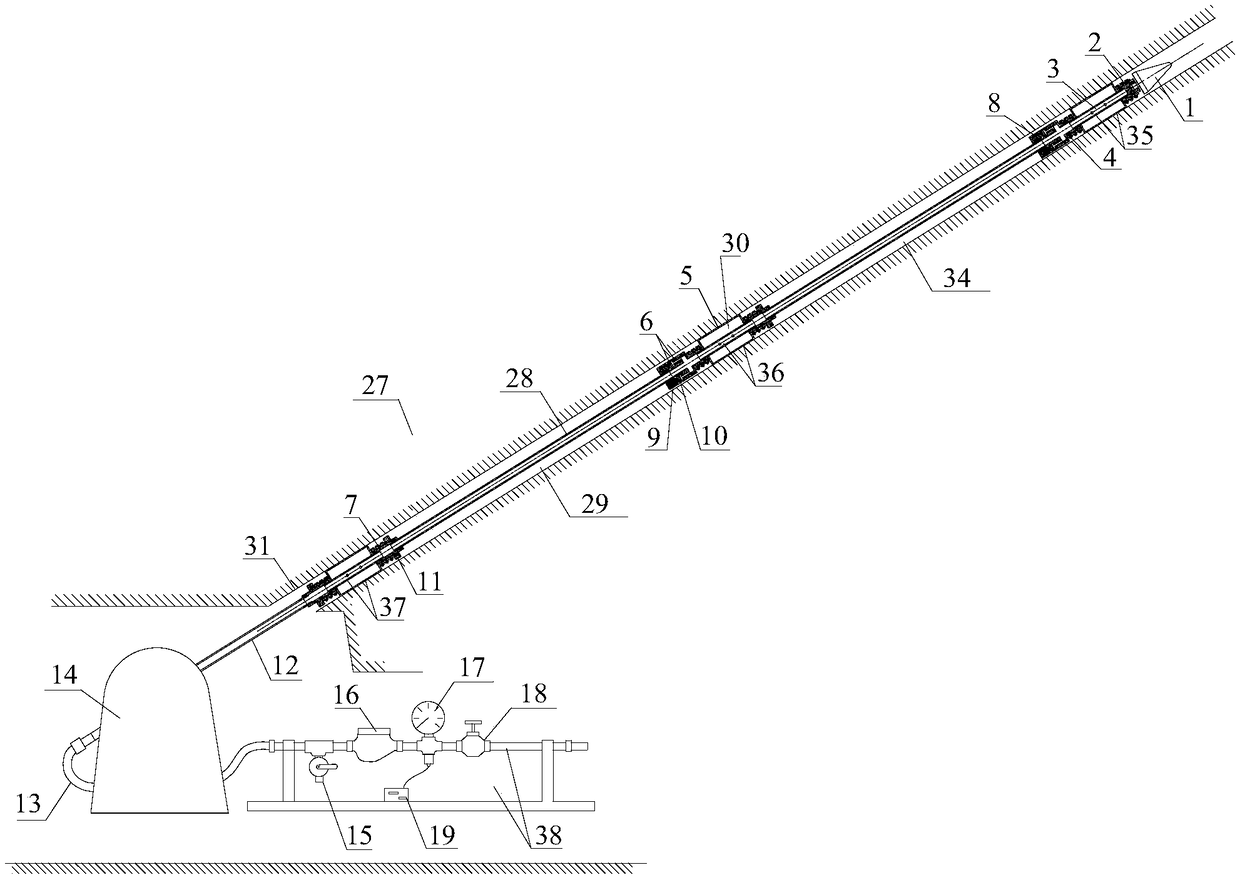 Mine roof-to-floor mining damage zone subsection observation method