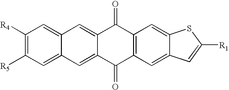 Acene compounds having a single terminal fused thiophene as semiconductor materials for thin film transistors and methods of making the same