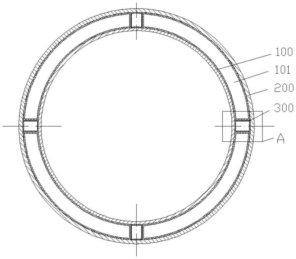 Cylinder body structure of hollow multi-cavity composite material launching cylinder and forming method of cylinder body structure