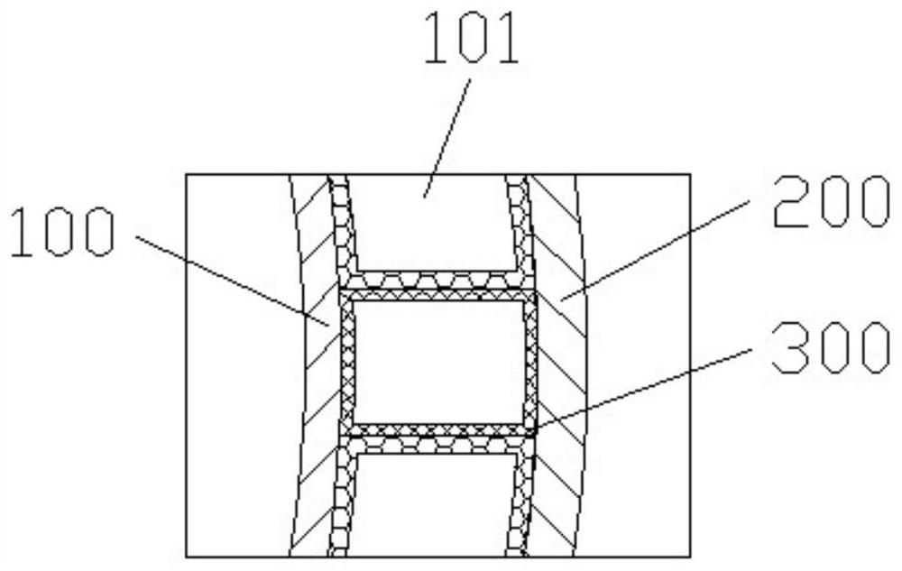 Cylinder body structure of hollow multi-cavity composite material launching cylinder and forming method of cylinder body structure