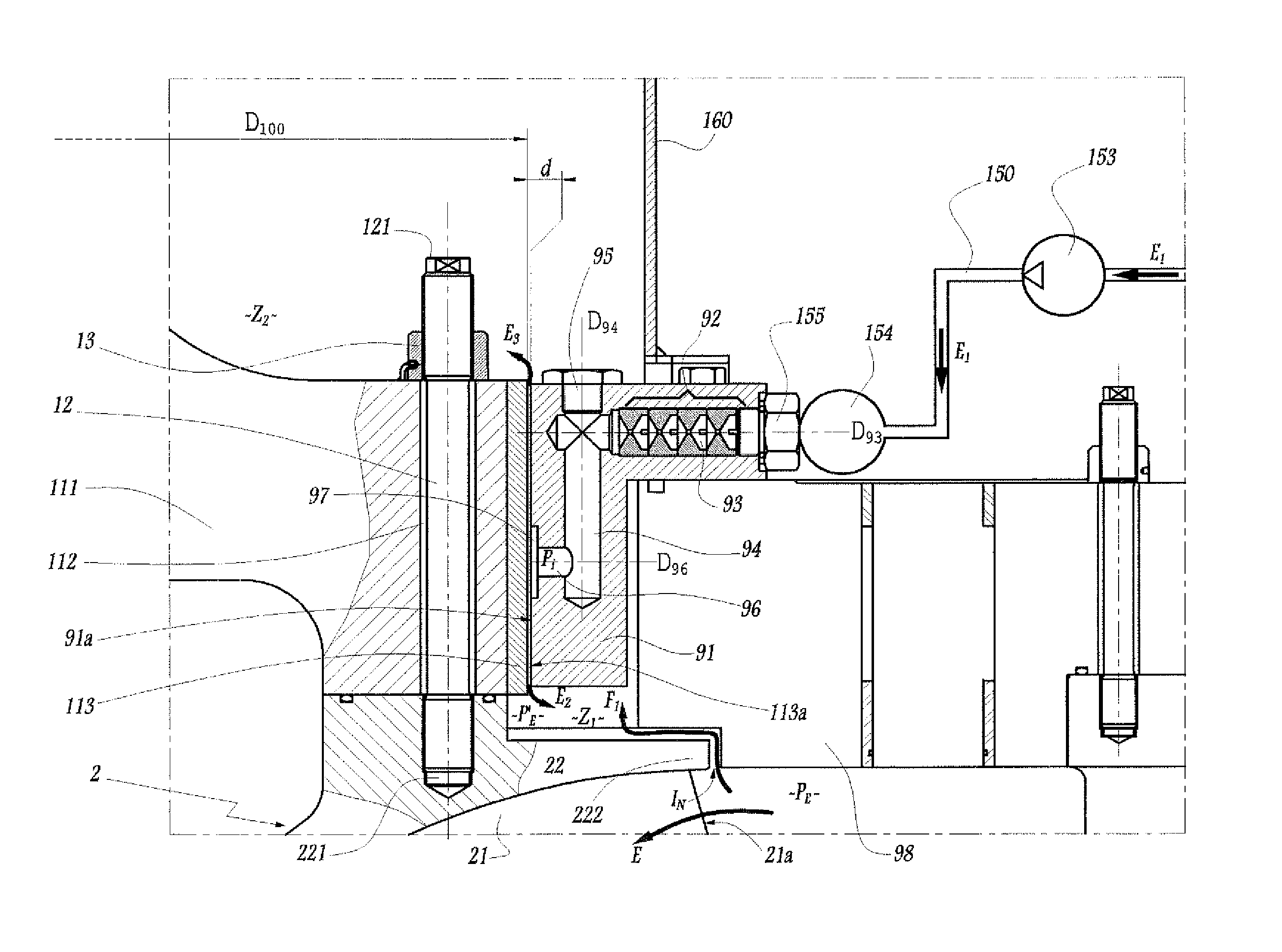 Hydraulic machine, an energy conversion installation including such a machine, and the use of a hydrostatic labyrinth-bearing in such a machine