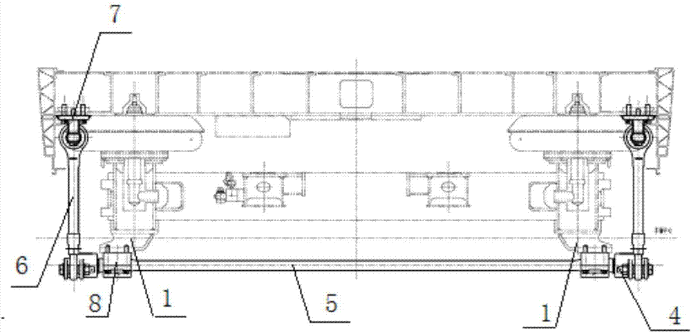 Anti-lateral-rolling torsion bar installing structure and bogie applying same