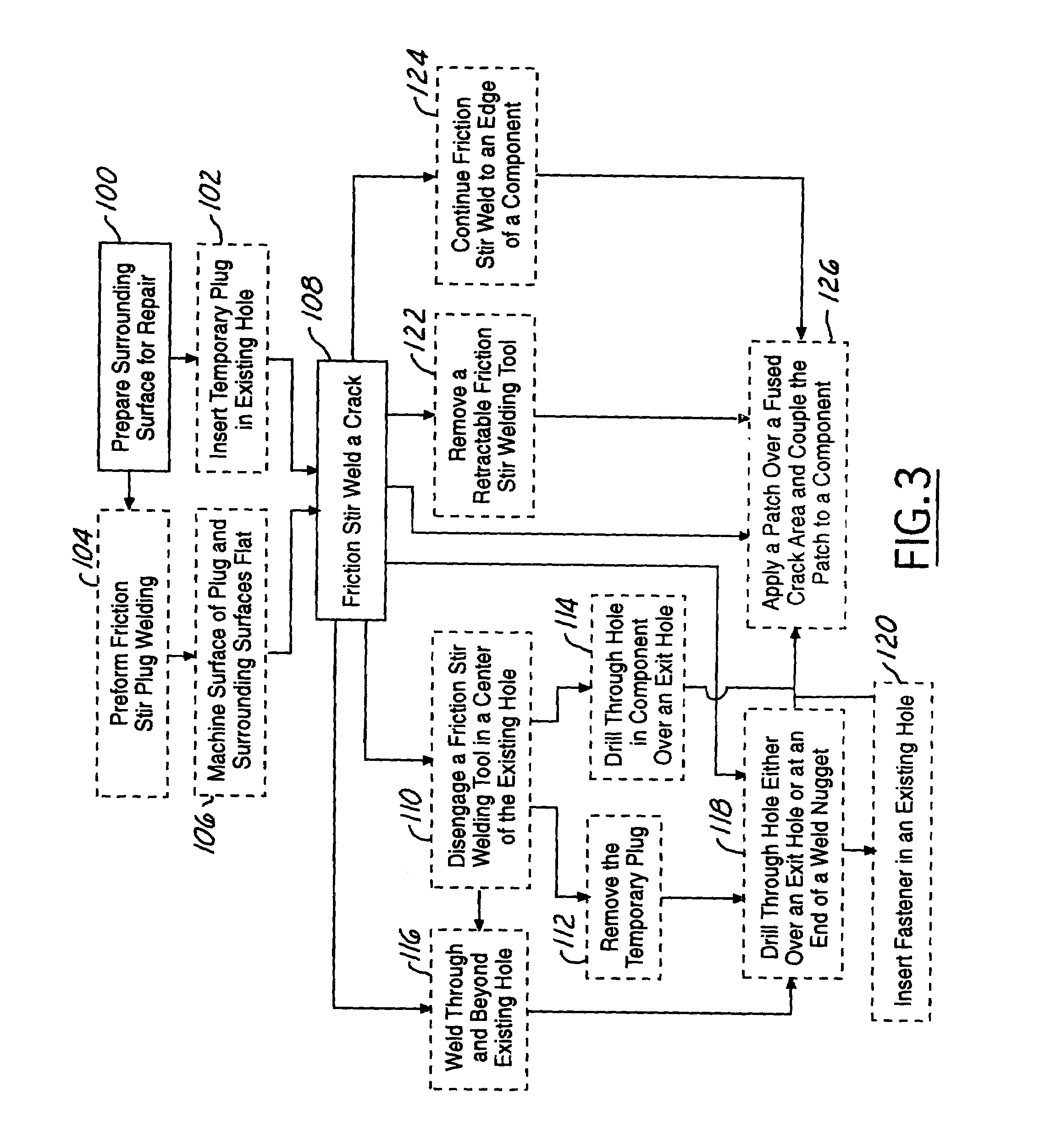 Method of repairing a crack in a component utilizing friction stir welding