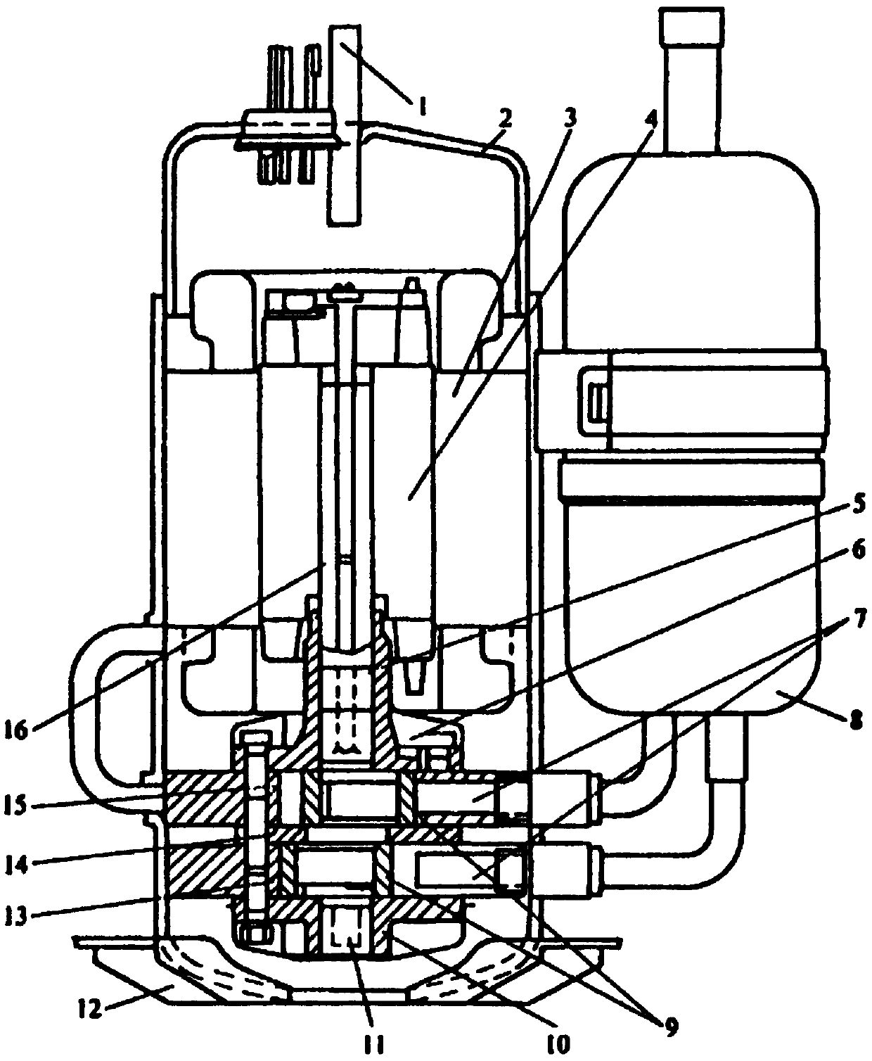 Three-cylindrical rolling rotor type compressor