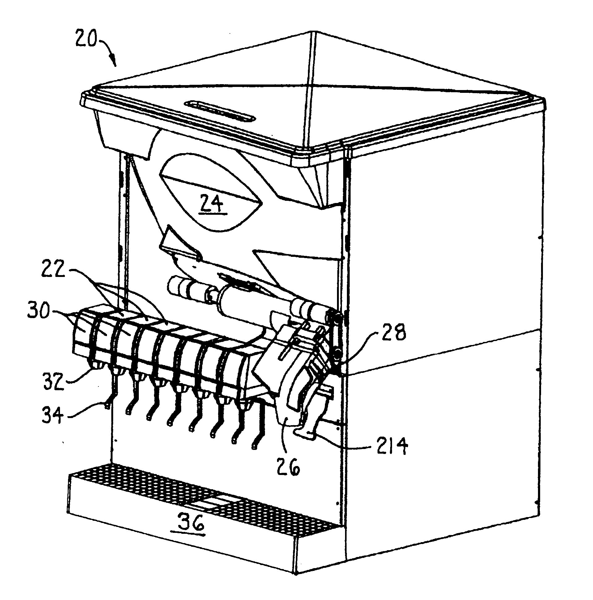 Beverage and ice dispenser capable of selectively dispensing cubed or crushed ice