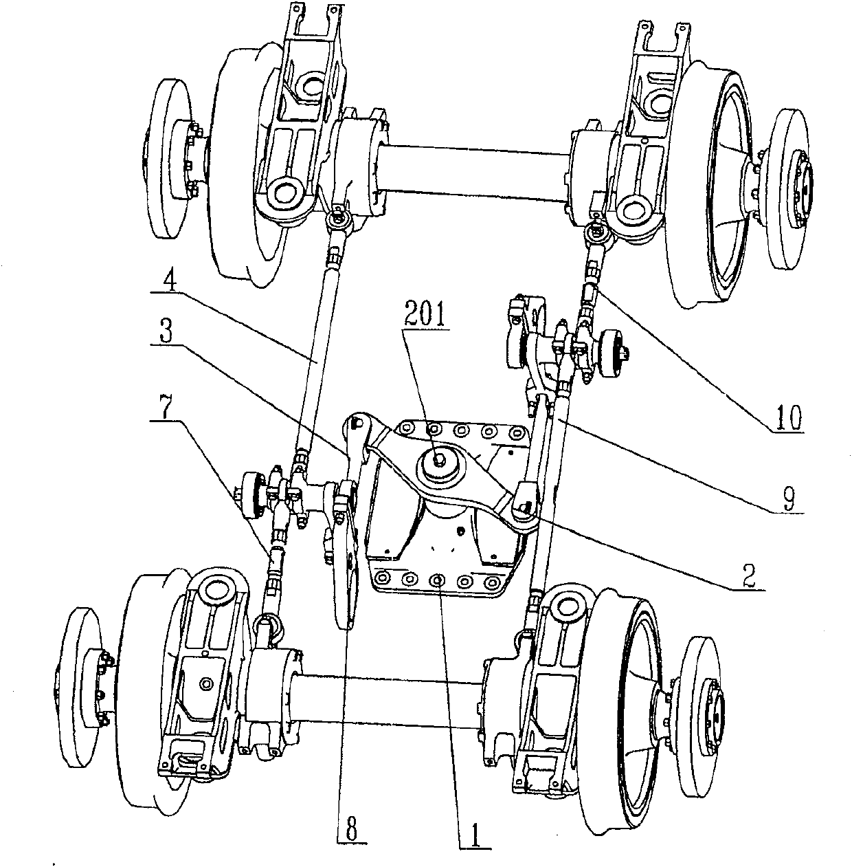 Centre pin type guiding compelling radial direction mechanism