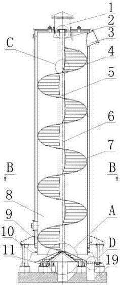 Spiral step fin tower for purifying VOCs waste gas