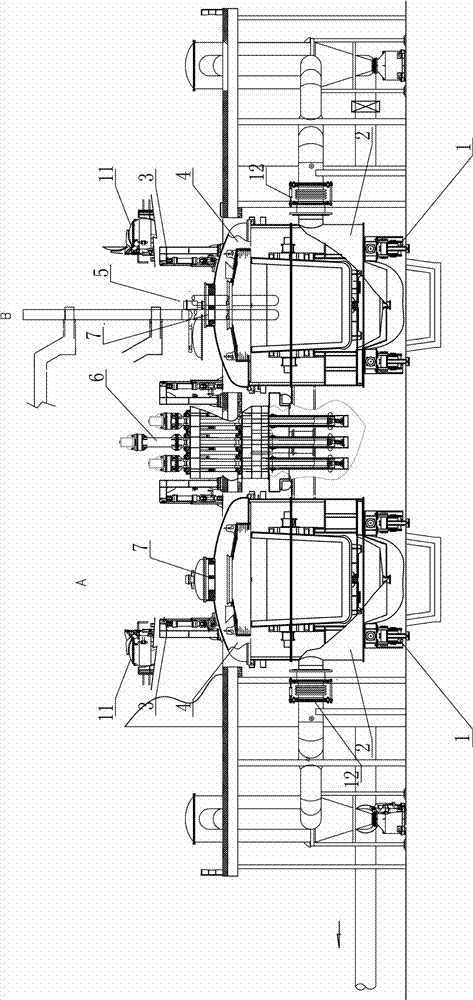 Electrode rotation double-station electric arc heating vacuum treatment device and using method thereof