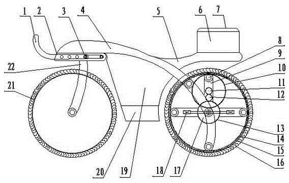 Pedal, electric, solar three-wheel drive bicycle without chain gear transmission