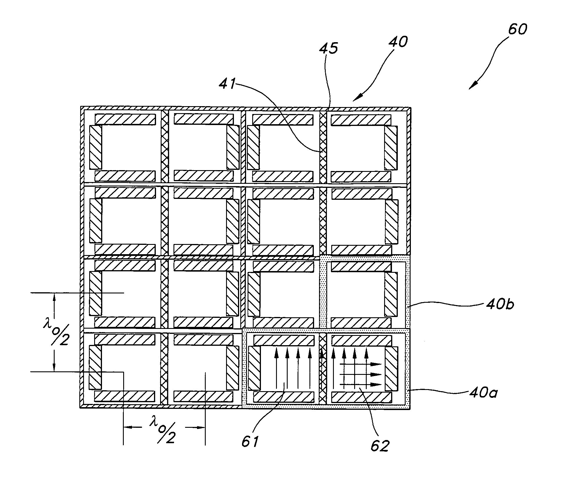 Low-loss, dual-band electromagnetic band gap electronically scanned antenna utilizing frequency selective surfaces