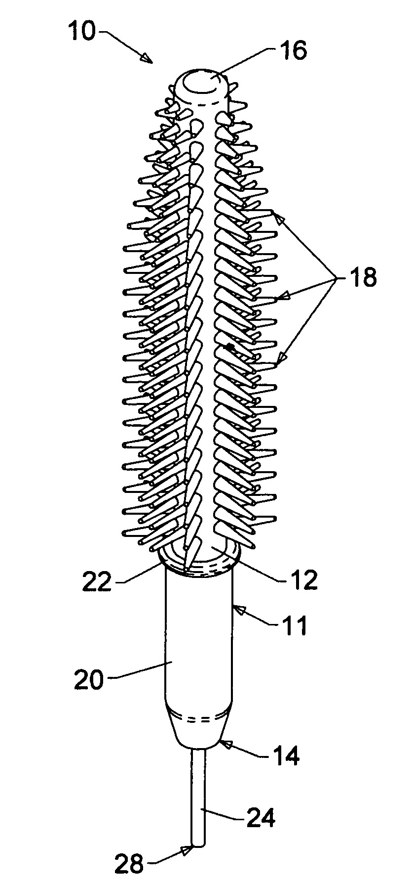 Molded plastic mascara brush