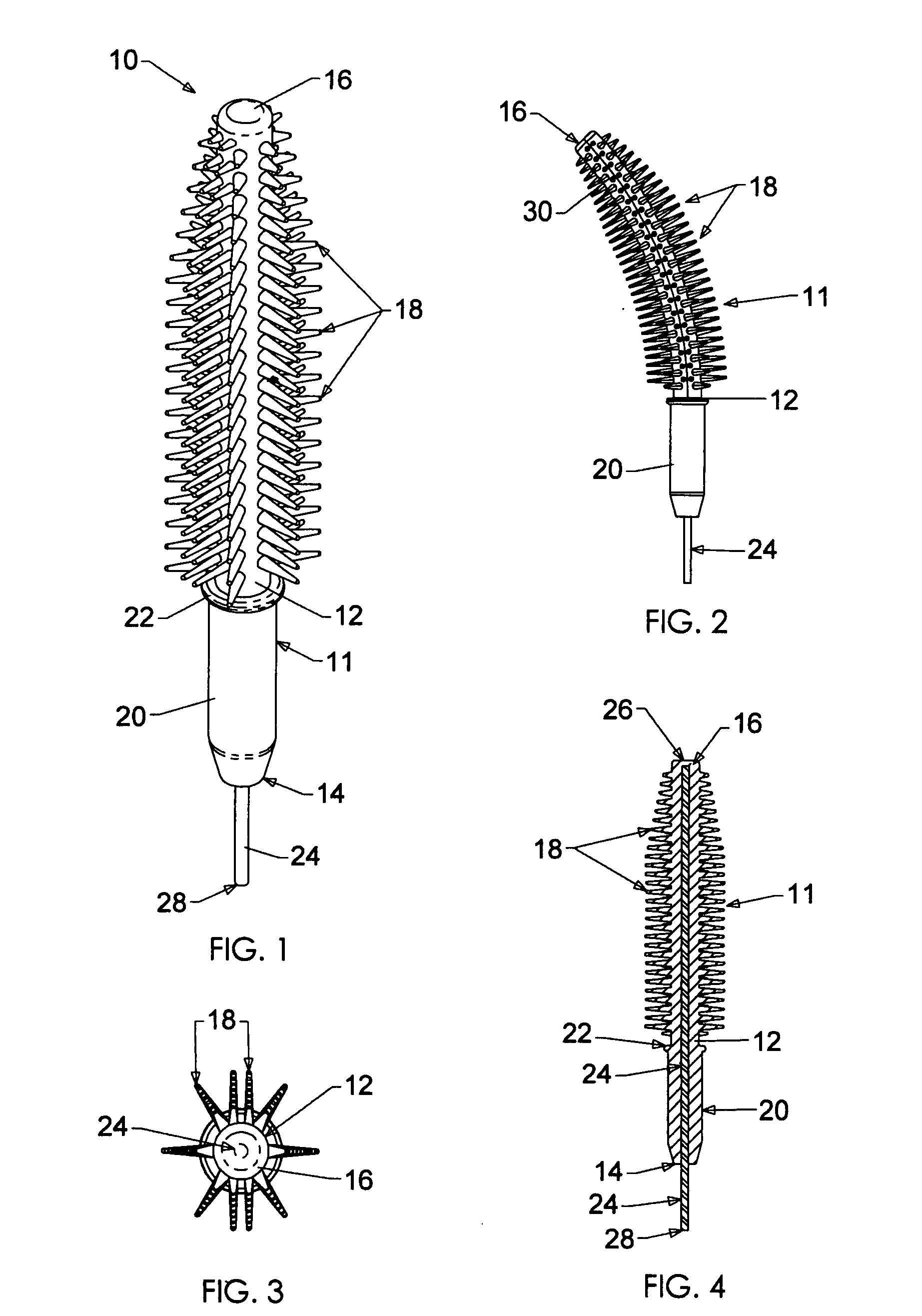 Molded plastic mascara brush