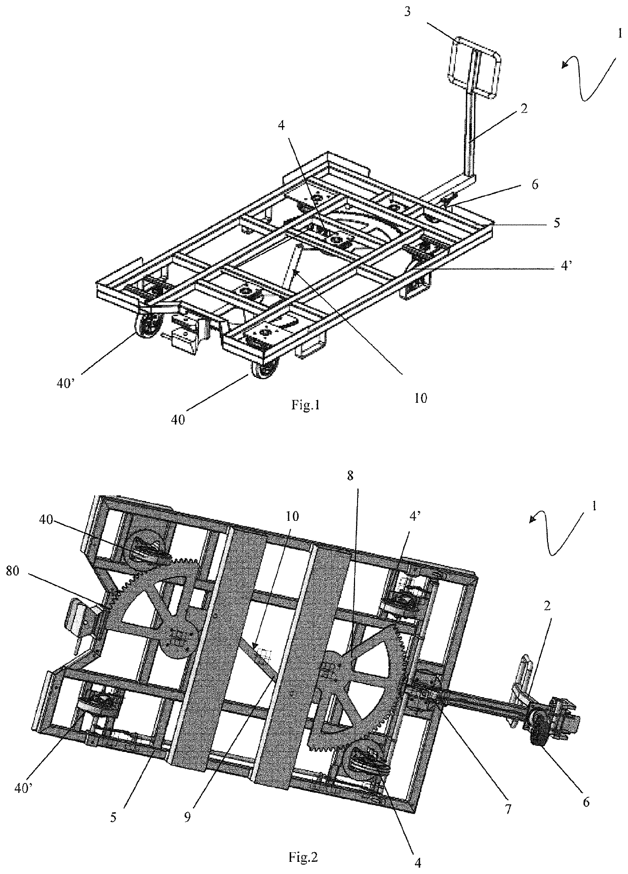 Bidirectional trolley provided with a handling system