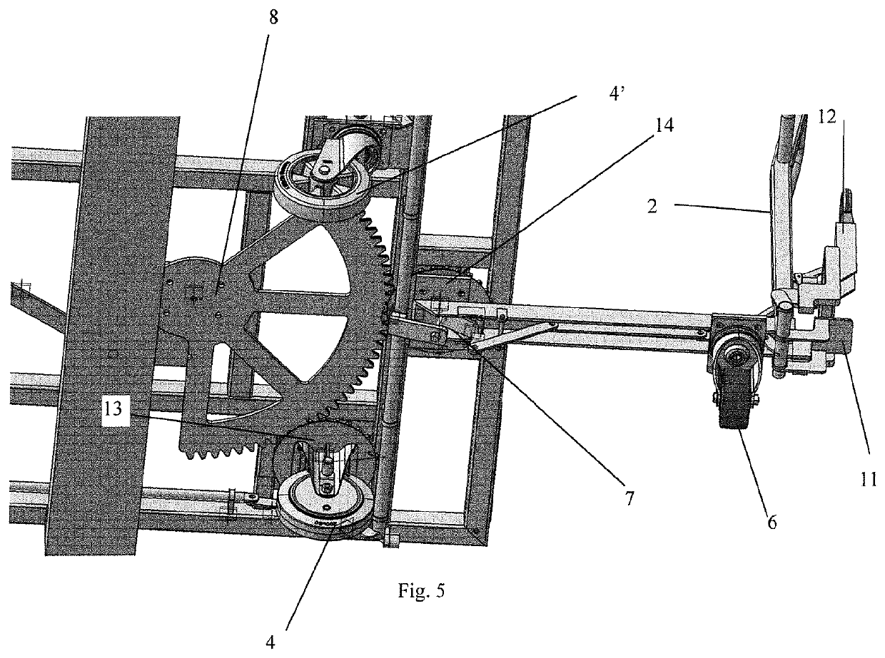 Bidirectional trolley provided with a handling system