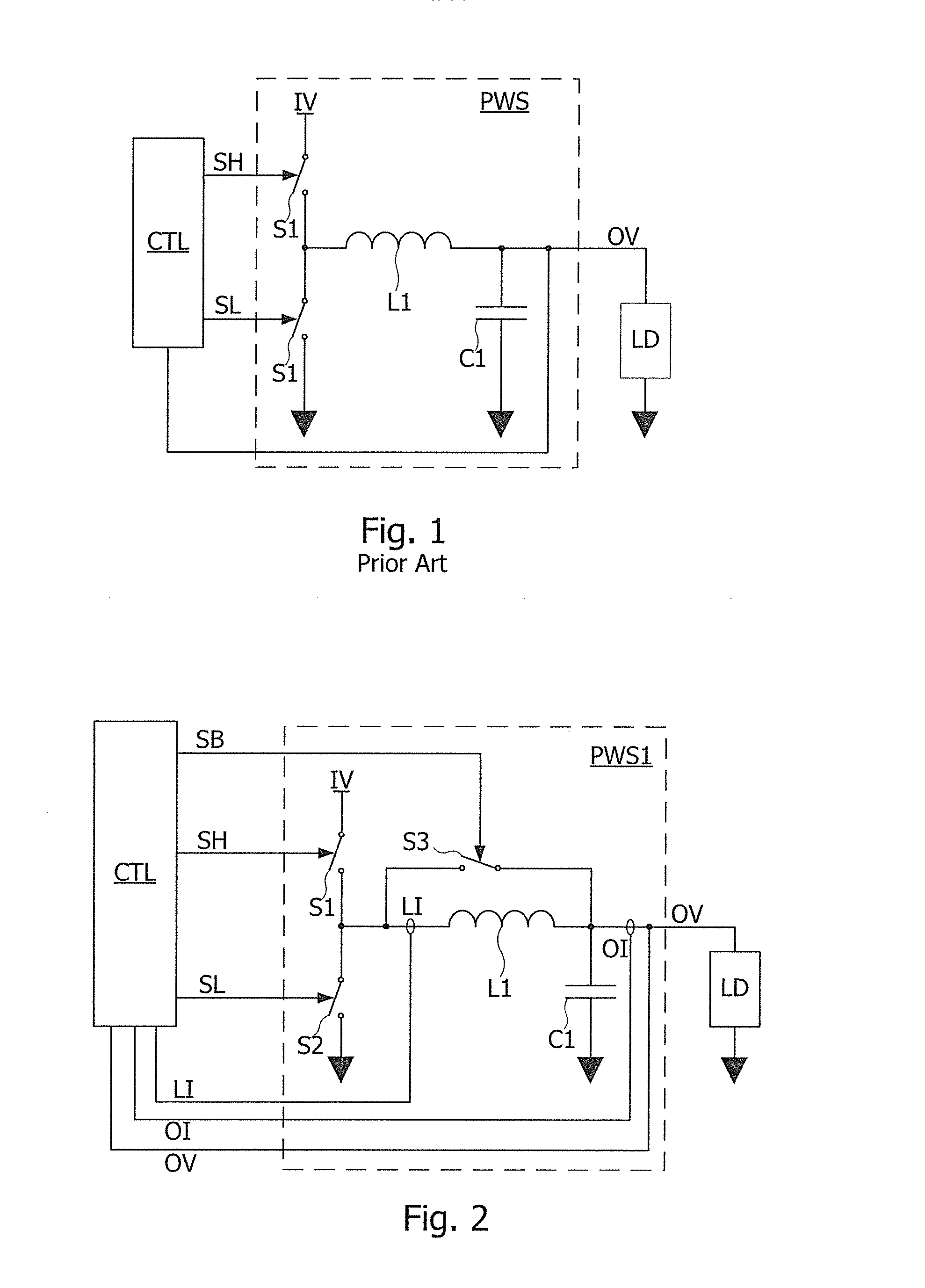 Switched power stage and a method for controlling the latter