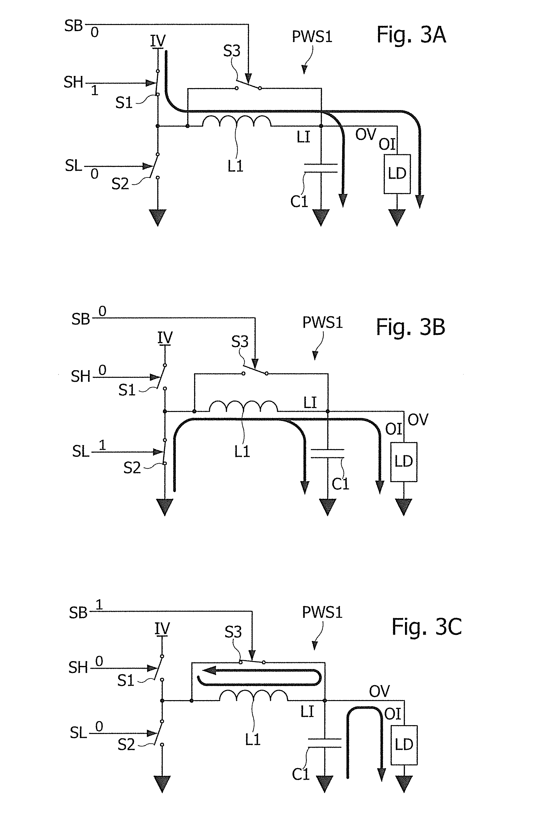 Switched power stage and a method for controlling the latter