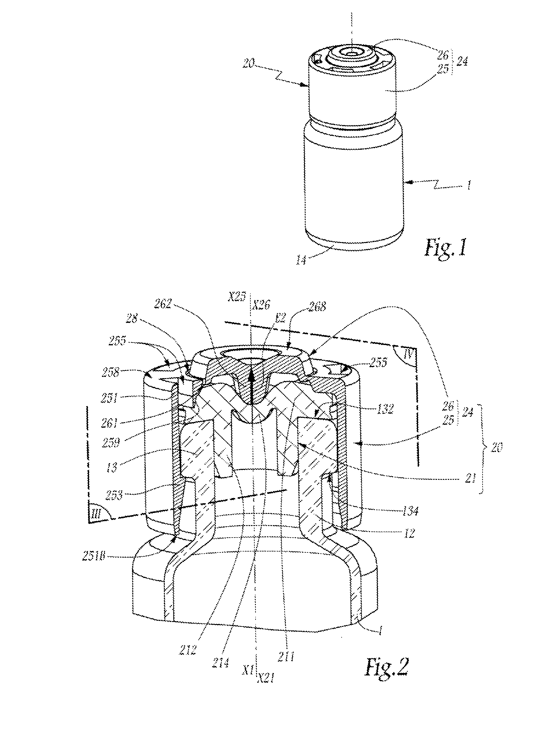 Stopping device and container comprising such a device