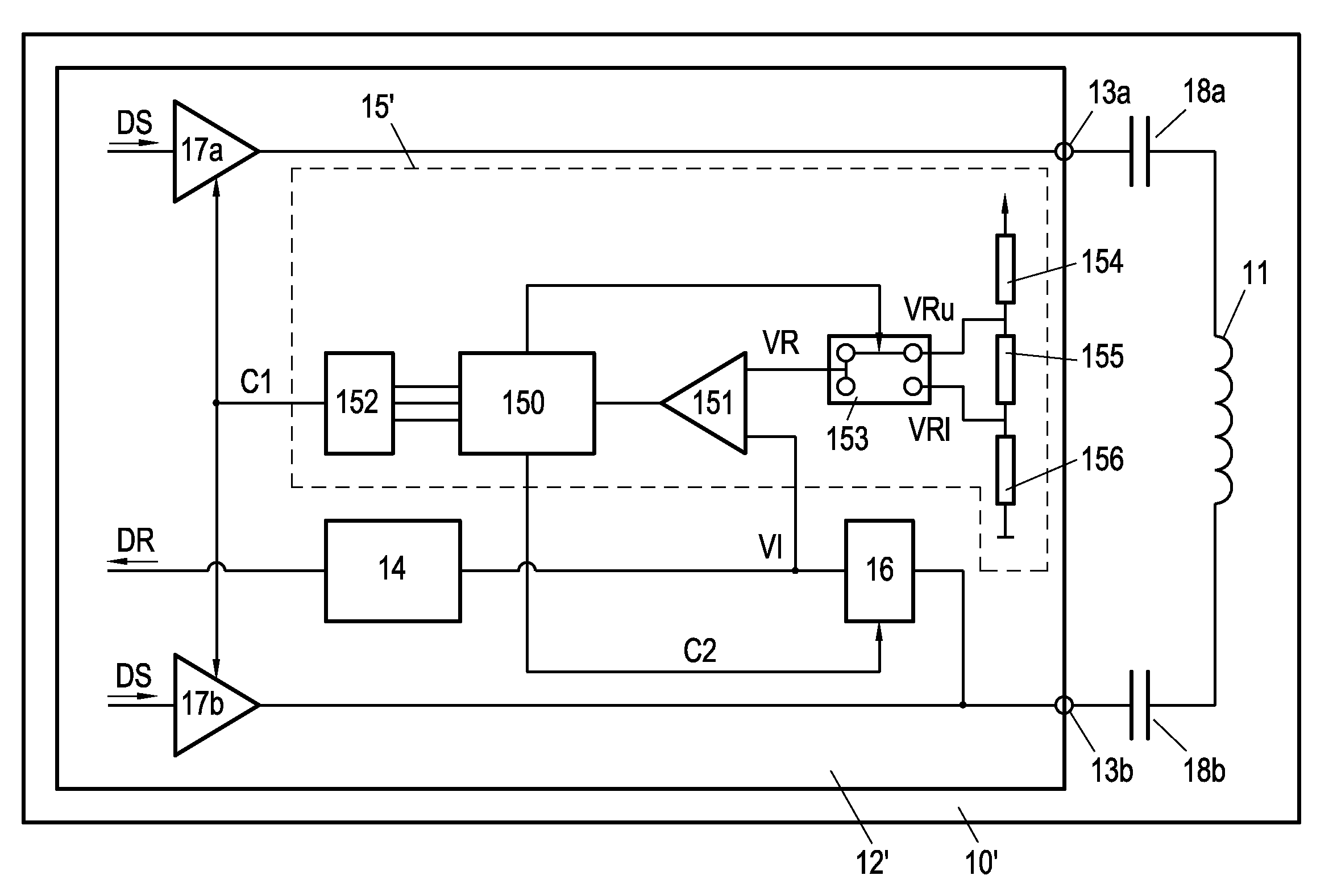 Electronic circuit for a contactless reader device