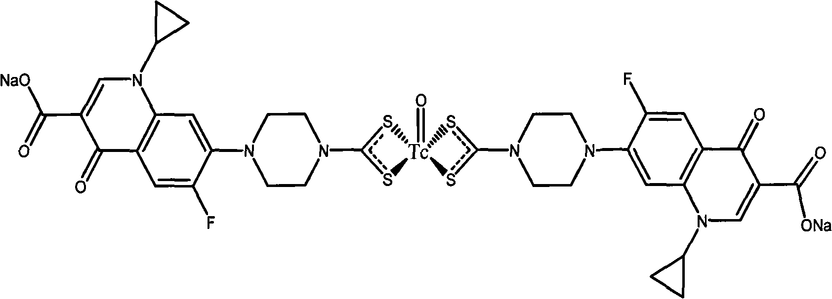 TcO nucleus marked ciprofloxacin dithiocarbamate complex and preparation method and applications thereof