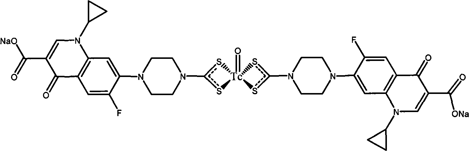 TcO nucleus marked ciprofloxacin dithiocarbamate complex and preparation method and applications thereof