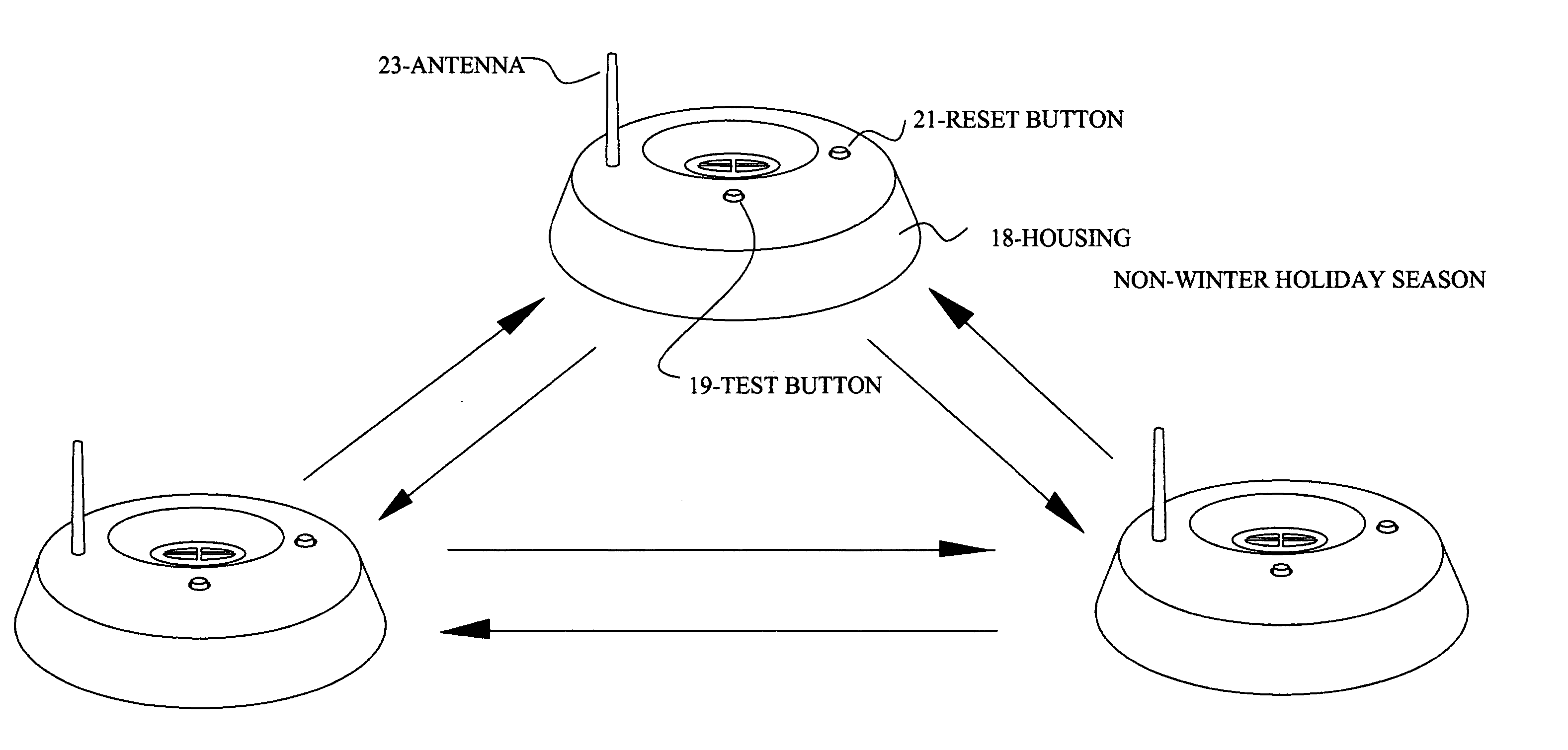 RF smoke sensing system with integrated smoke/heat sensing christmas ornament transmitter